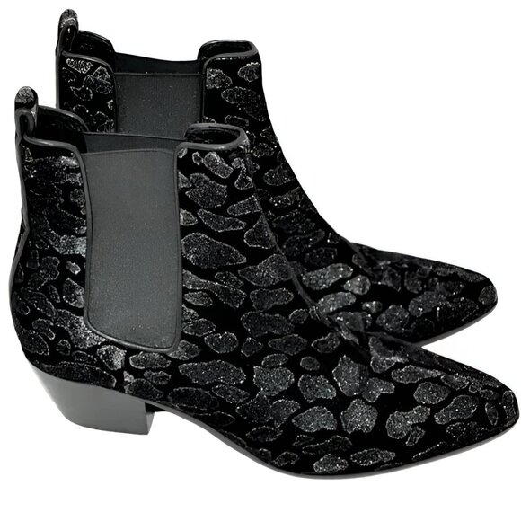 Saint Laurent YSL Black Leather Leopard Holiday Ankle Boots Booties 37.5 7.5 - Picture 3 of 10